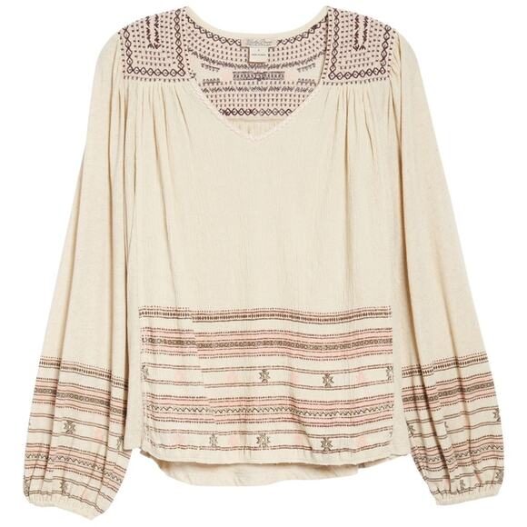 Lucky Brand Market Embroidered Peasant Blouse XS - Picture 2 of 4